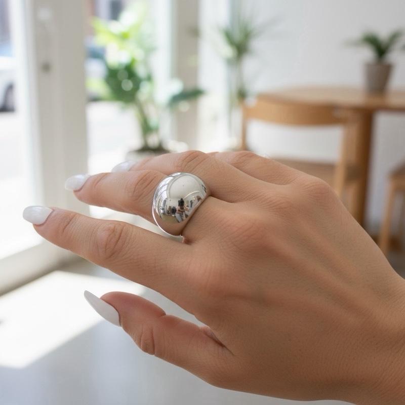 Anello Donna Gold & Silver Design Bombato Lucido – Regolabile Elegante