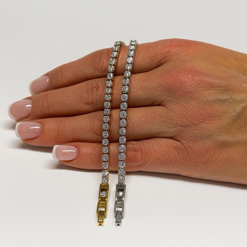 Bracciale Tennis Oro/Argento con Pietre Bianche – Bijoux Elegante