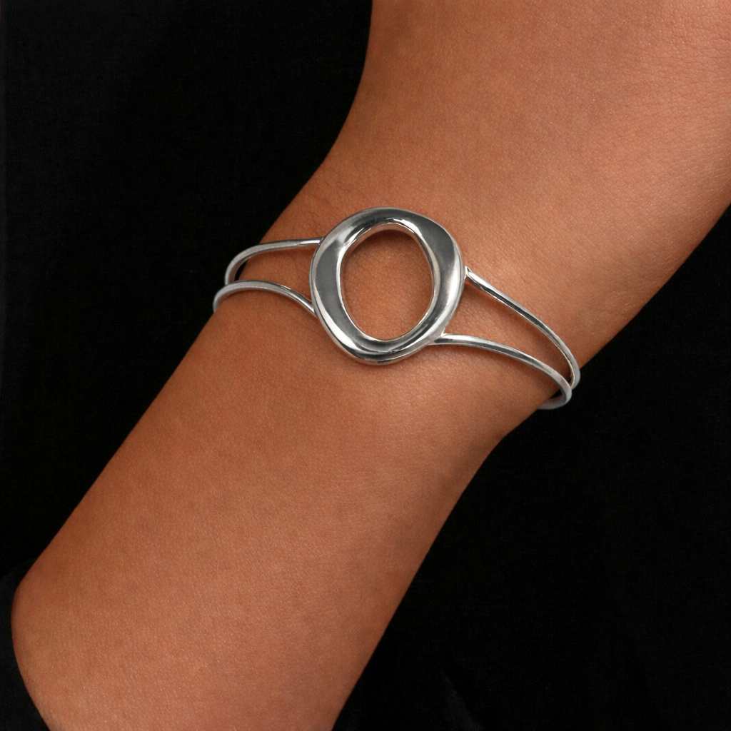 Bracciale Rigido Ovale Minimal Gold & Silver – Elegante, Regolabile, Donna