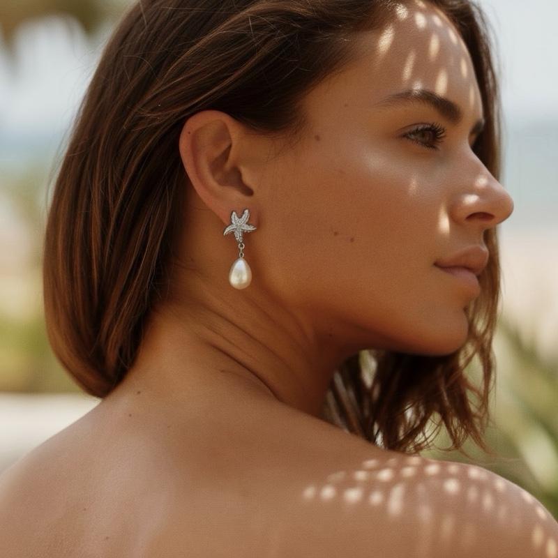 Orecchini Stella Marina con Perla – Gold & Silver