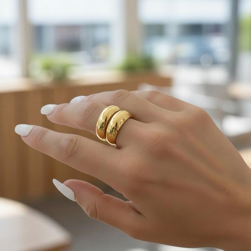 Anello Donna Bombato Elegante Gold / Silver – Acciaio Inossidabile Lucido