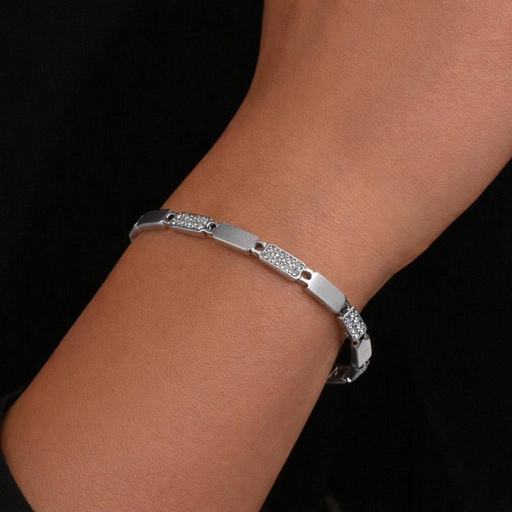 Bracciale Elegante Pavé Brillante in Acciaio Inox – Silver & Gold Donna