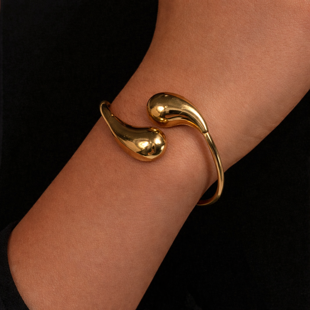 Bracciale Goccia Gold Donna – Bracciale Rigido Elegante in Acciaio Inossidabile