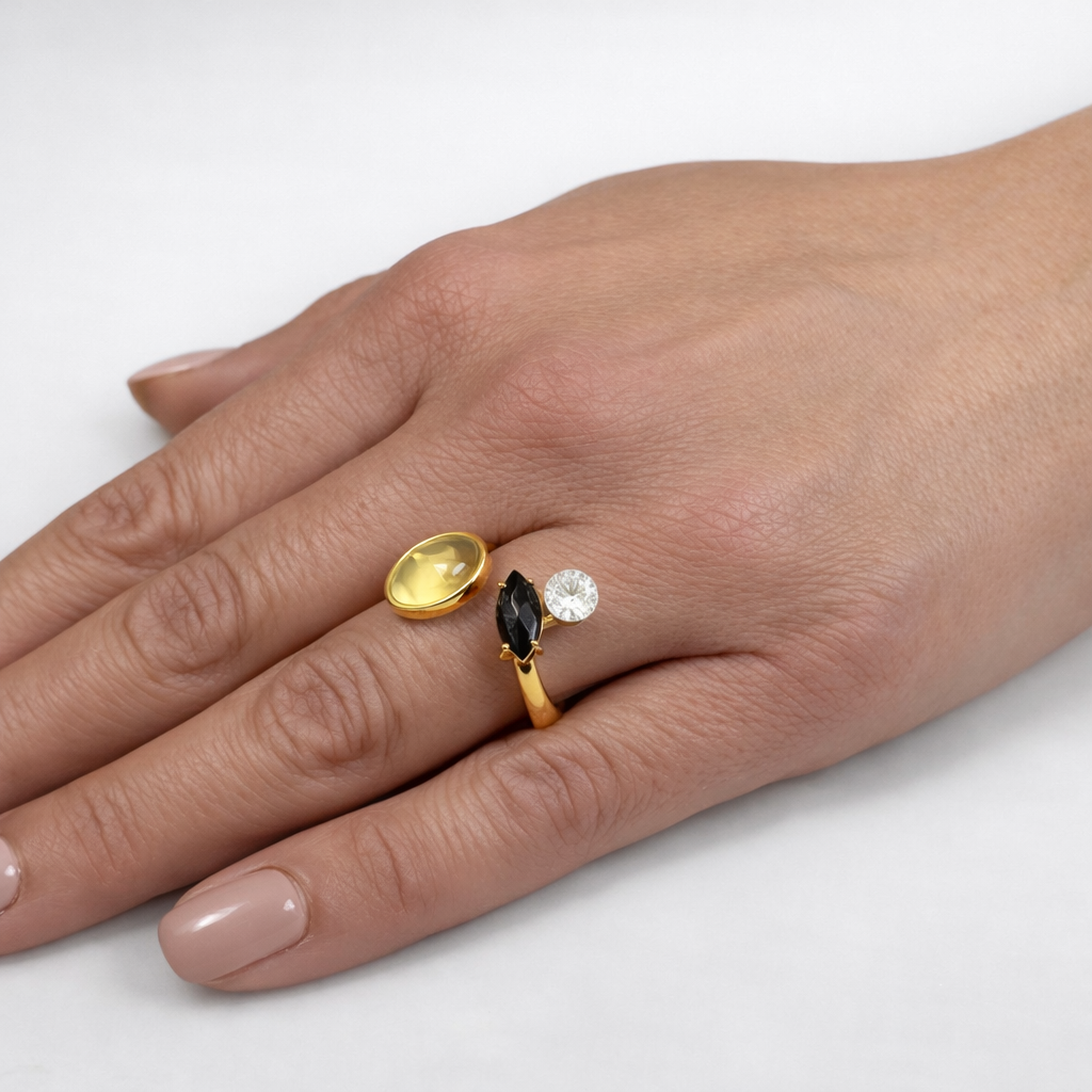 Anello Donna con Pietre Gold  – Design Elegante Regolabile con Cristalli