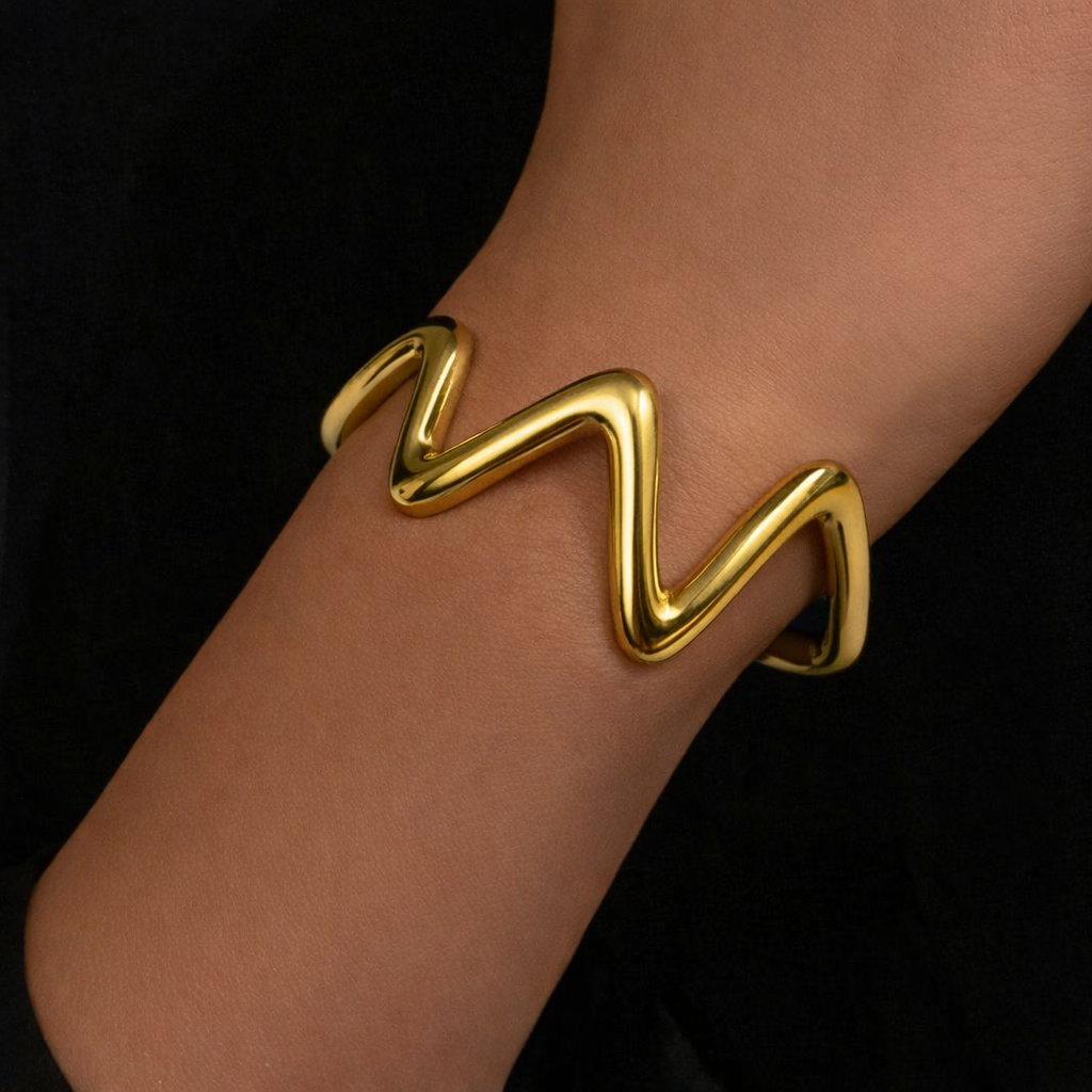 Bracciale Zig Zag Gold Rigido Elegante – Bracciale Donna Design Moderno in Acciaio Inossidabile