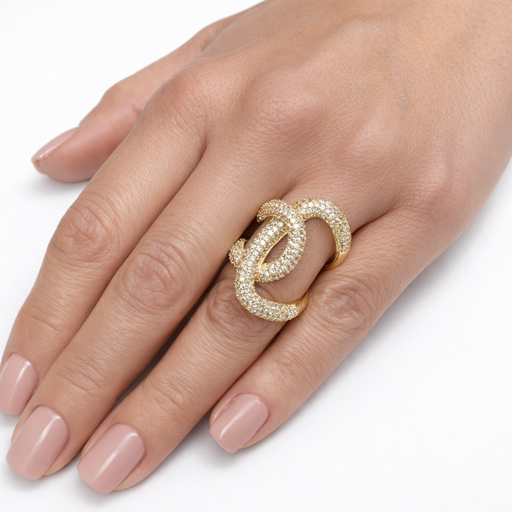 Anello Intrecciato Pavé con Zirconi – Design Moderno Elegante | Gold & Silver