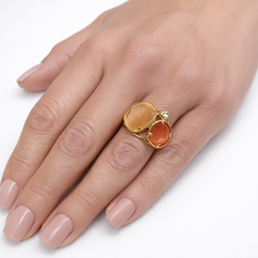 Anello Multicolor con Pietre Ovali Arancio e Miele – Design Elegante Gold | Stile Raffinato