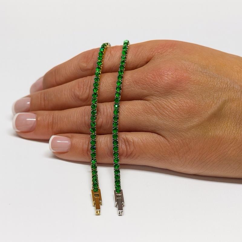 Bracciale Tennis Oro/Argento con Pietre Verde – Bijoux Elegante