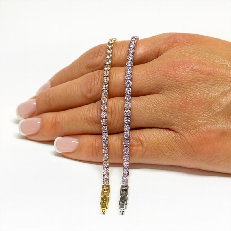 Bracciale Tennis Gold/Silver con Pietre Rosa – Bijoux Elegante
